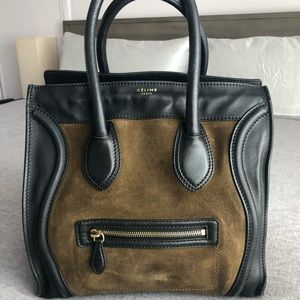 CELINE luggage mini purse suede leather bi…